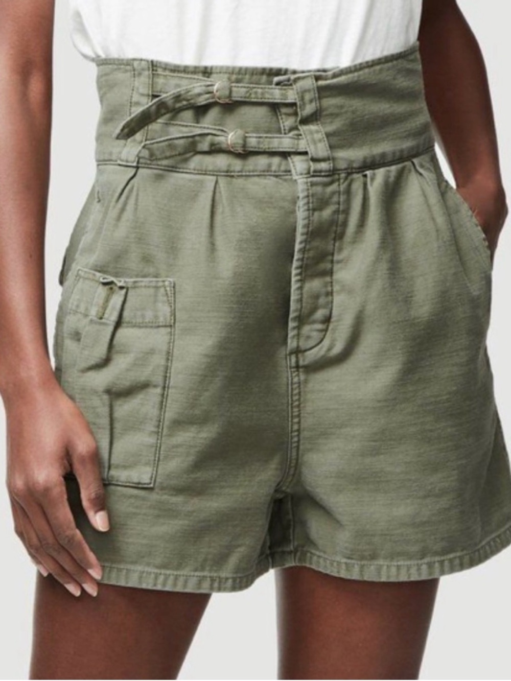 Frame High Rise Military Olive Green Utility Shorts 100% Cotton Sz 25